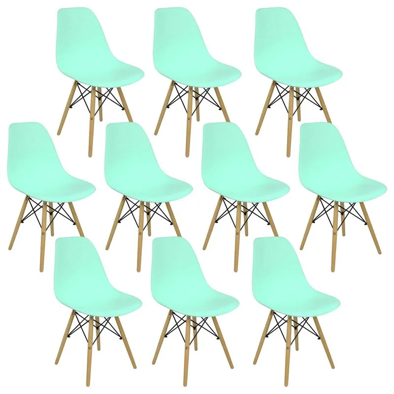 Kit 10 Cadeiras Charles Eames Eiffel Wood Design Verde Claro