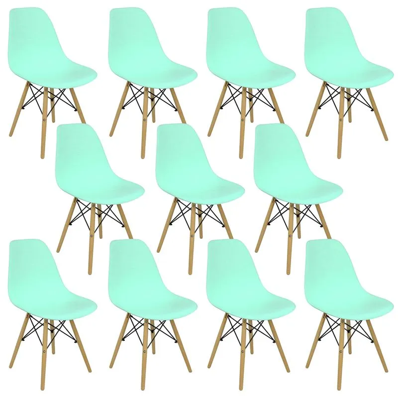 Kit 11 Cadeiras Charles Eames Eiffel Wood Design Verde Claro