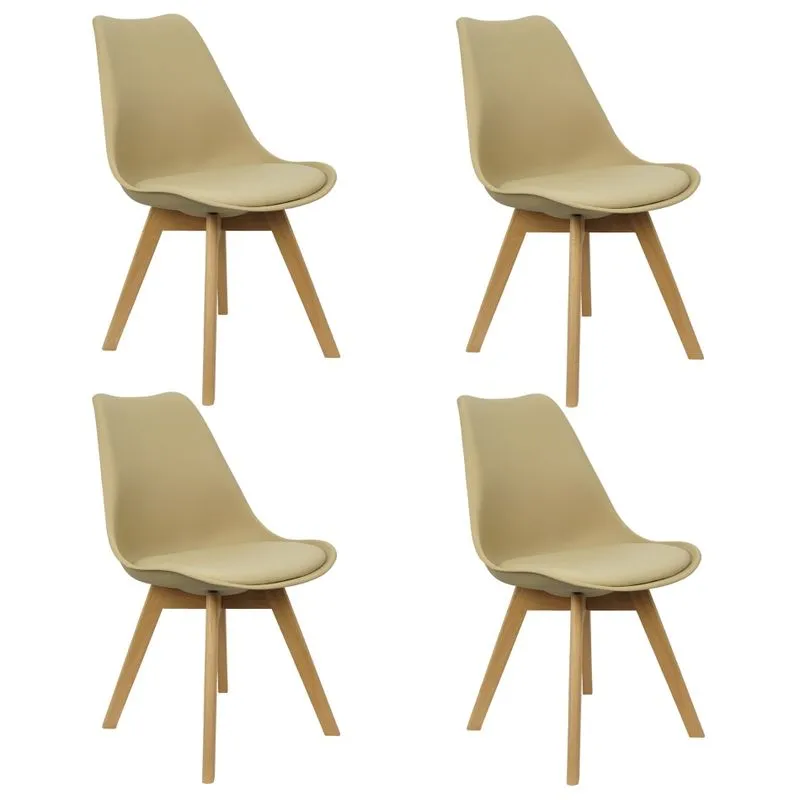 Kit 4 Cadeiras Charles Eames Leda Luisa Saarinen Design Wood Estofada Base Madeira - Bege