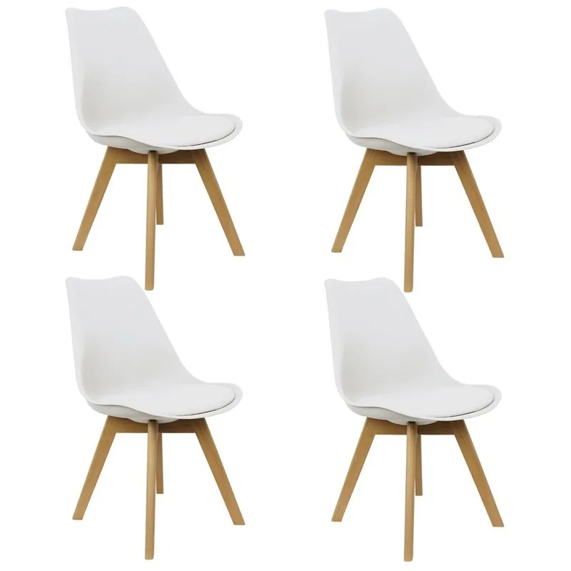 Kit 4 Cadeiras Charles Eames Leda Luisa Saarinen Design Wood Estofada Base Madeira - Branco