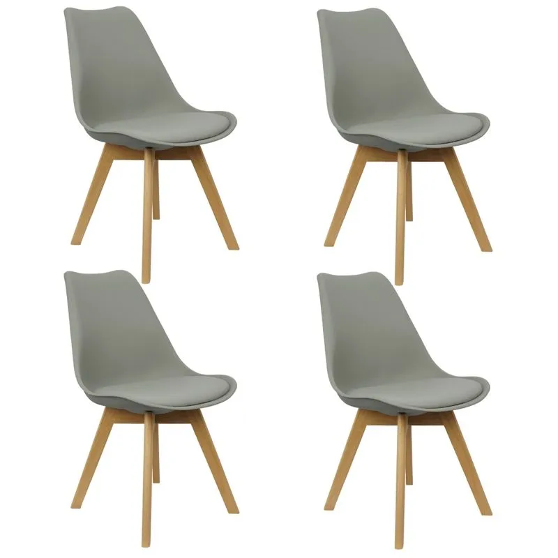 Kit 4 Cadeiras Charles Eames Leda Luisa Saarinen Design Wood Estofada Base Madeira - Cinza
