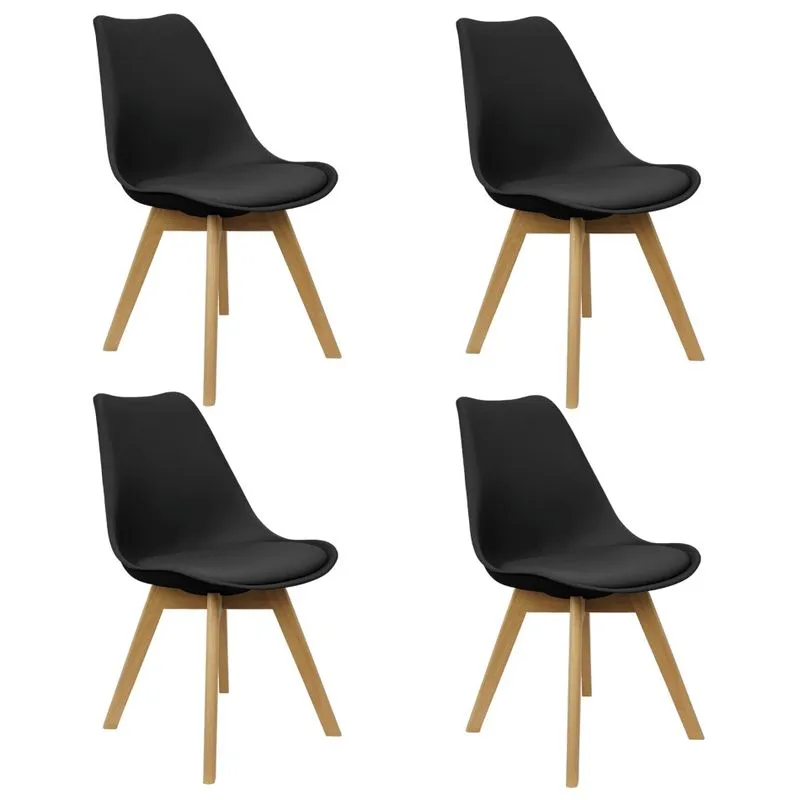 Kit 4 Cadeiras Charles Eames Leda Luisa Saarinen Design Wood Estofada Base Madeira - Preto