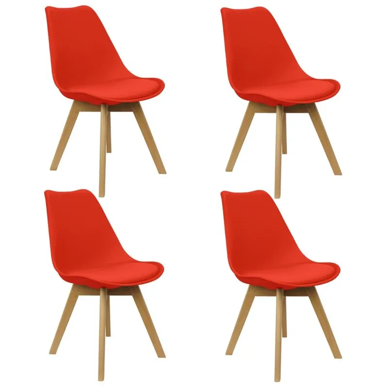 Kit 4 Cadeiras Charles Eames Leda Luisa Saarinen Design Wood Estofada Base Madeira - Vermelho