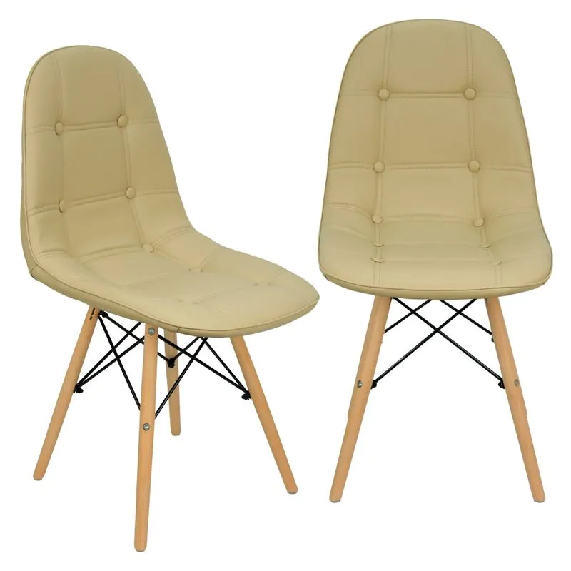 Kit 2 Cadeiras Charles Eames Botonê Eiffel Estofada Bege