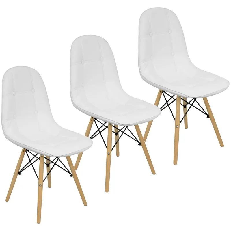 Kit 3 Cadeiras Charles Eames Botonê Eiffel Estofada Branca