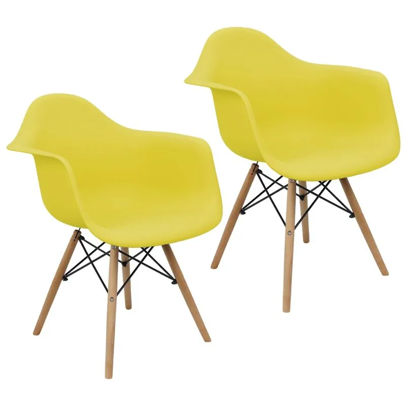 Kit 2 Cadeiras Charles Eames Eiffel Design Wood Com Braços
