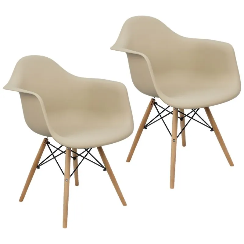 Kit 2 Cadeiras Charles Eames Eiffel Design Wood Com Braços