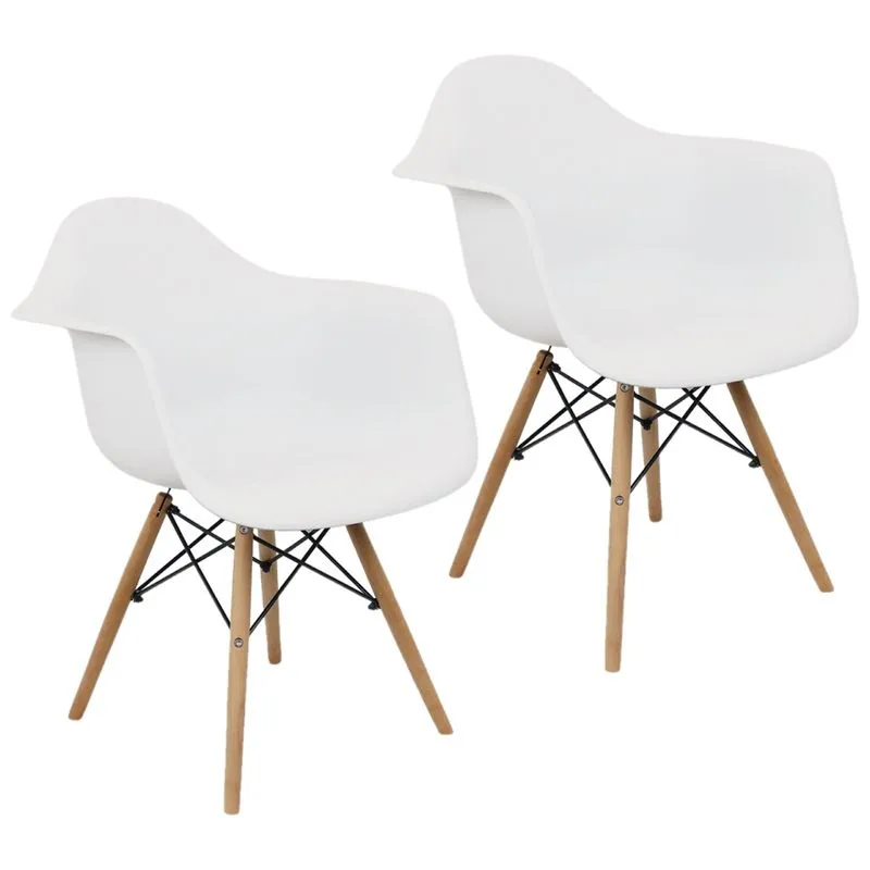 Kit 2 Cadeiras Charles Eames Eiffel Design Wood Com Braços - Branca Branco