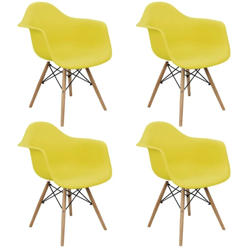 Kit 4 Cadeiras Charles Eames Eiffel Design Wood Com Braços