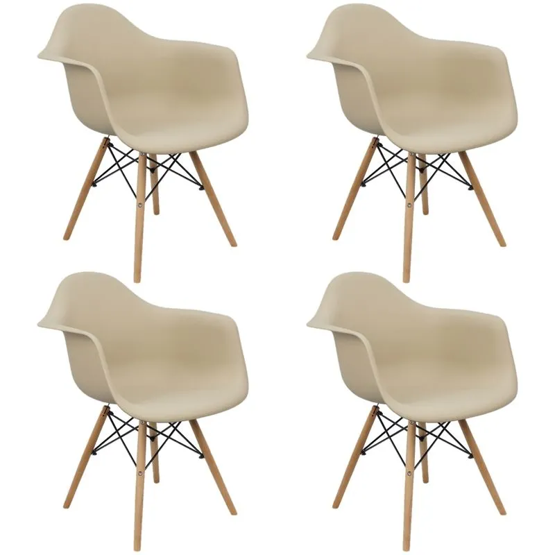 Kit 4 Cadeiras Charles Eames Eiffel Design Wood Com Braços