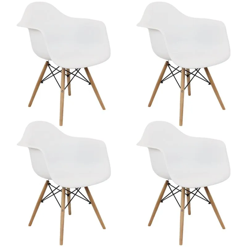 Kit 4 Cadeiras Charles Eames Eiffel Design Wood Com Braços