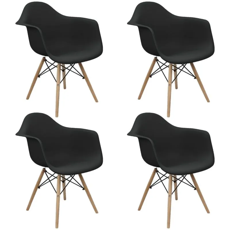 Kit 4 Cadeiras Charles Eames Eiffel Design Wood Com Braços