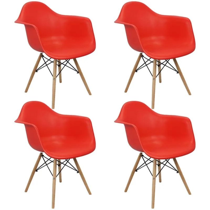 Kit 4 Cadeiras Charles Eames Eiffel Design Wood Com Braços