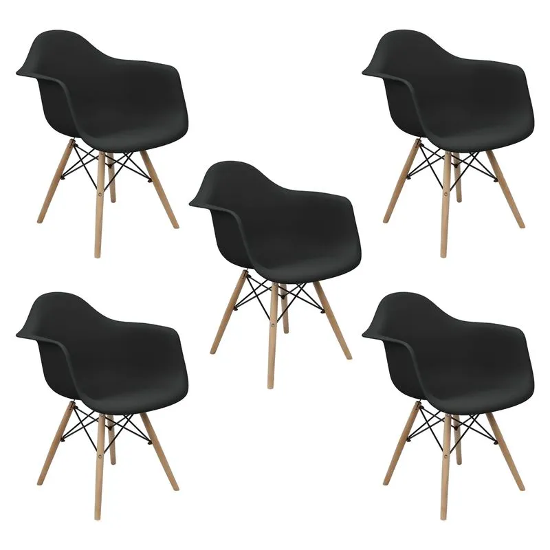 Kit 5 Cadeiras Charles Eames Eiffel Com Braço Preta Branca Bege Outras
