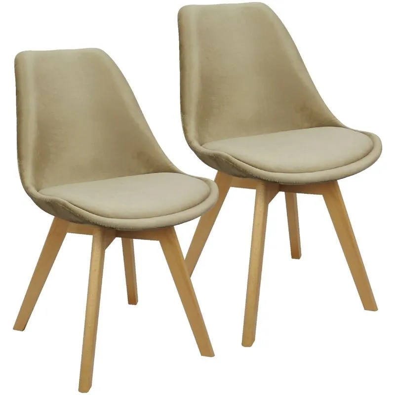 Kit 2 Cadeiras Charles Eames Leda Veludo Luisa Saarinen Estofada Base Madeira