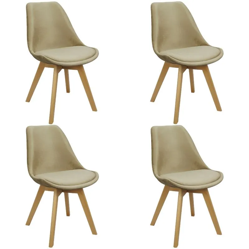 Kit 4 Cadeiras Charles Eames Leda Veludo Luisa Saarinen Estofada Base Madeira
