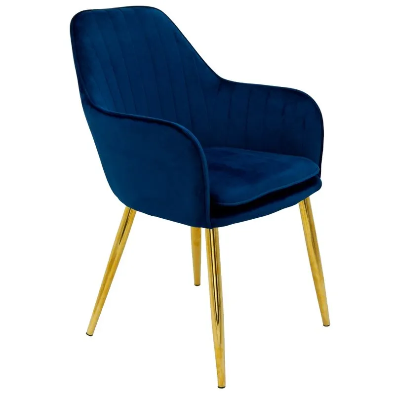 Cadeira Poltrona Lines Base Dourada Recepção Sala Decorativa Suede - Azul