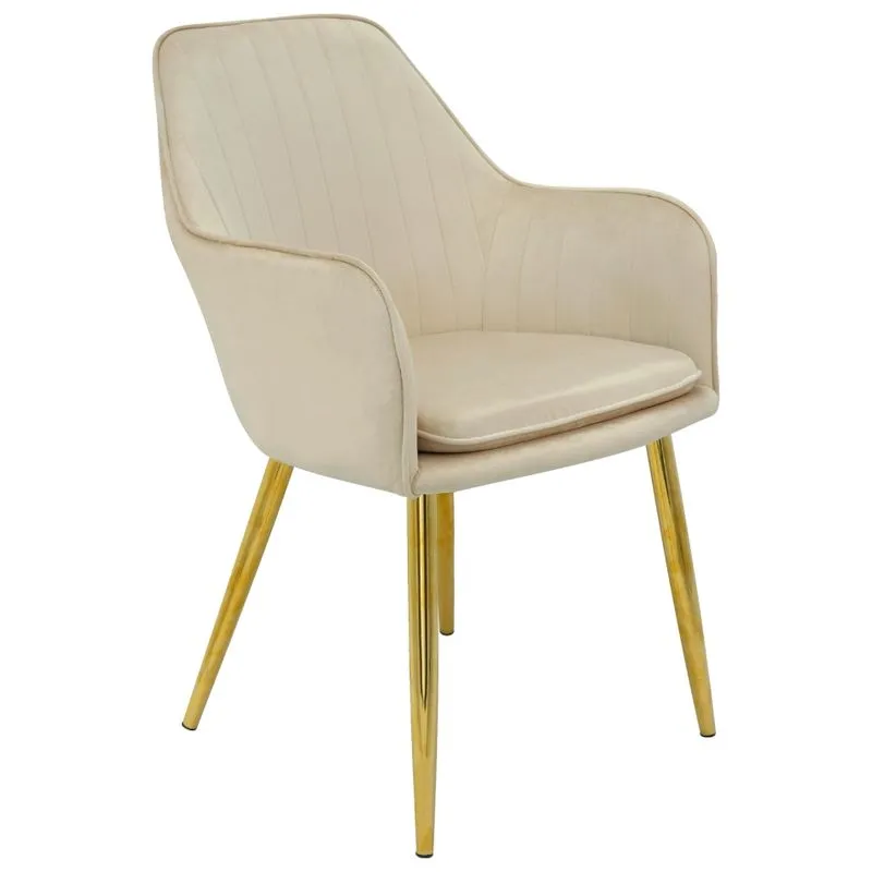 Cadeira Poltrona Lines Base Dourada Recepção Sala Decorativa Suede - Bege