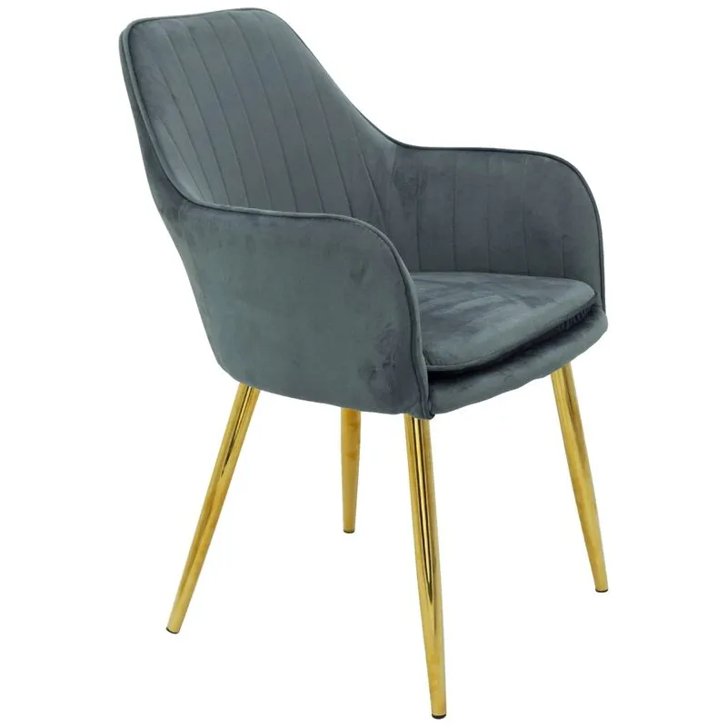 Cadeira Poltrona Lines Base Dourada Recepção Sala Decorativa Suede - Cinza