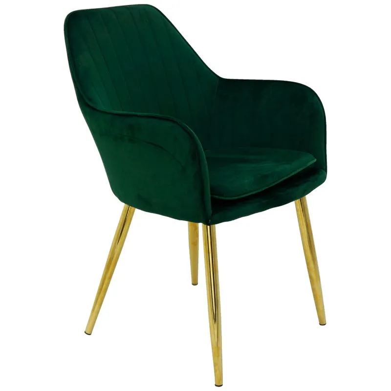 Cadeira Poltrona Lines Base Dourada Recepção Sala Decorativa Suede - Verde