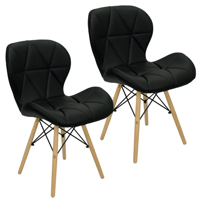 Kit 2 Cadeiras Charles Eames Eiffel Slim Wood Estofada - Preta