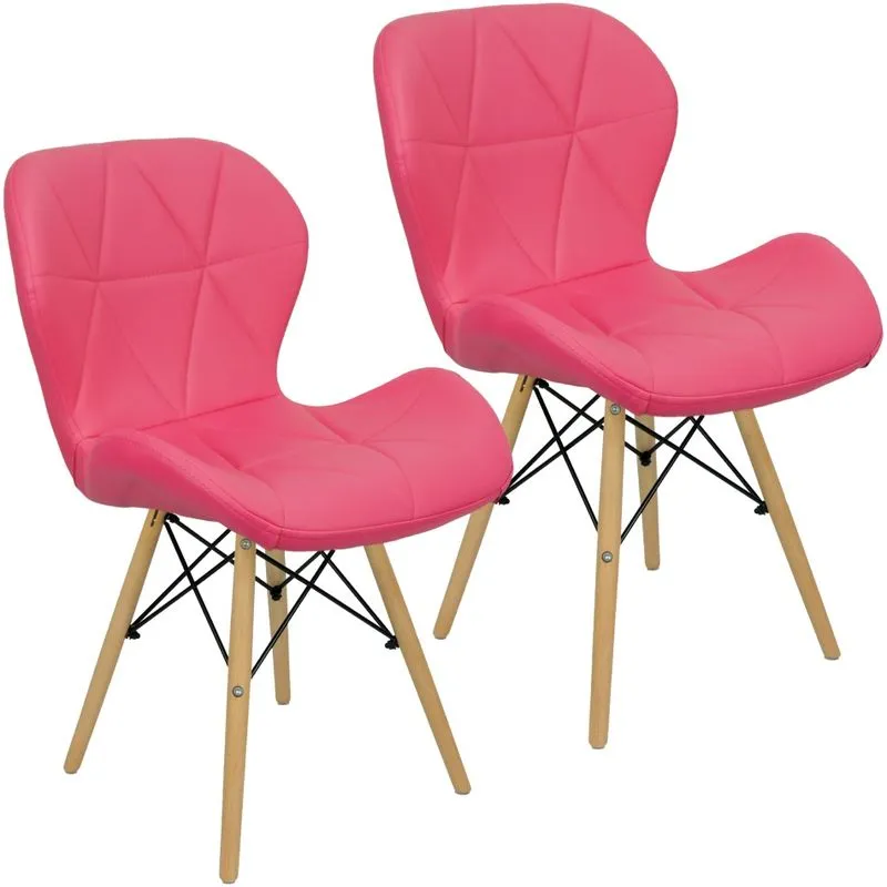Kit 2 Cadeiras Charles Eames Eiffel Slim Wood Estofada - Rosa