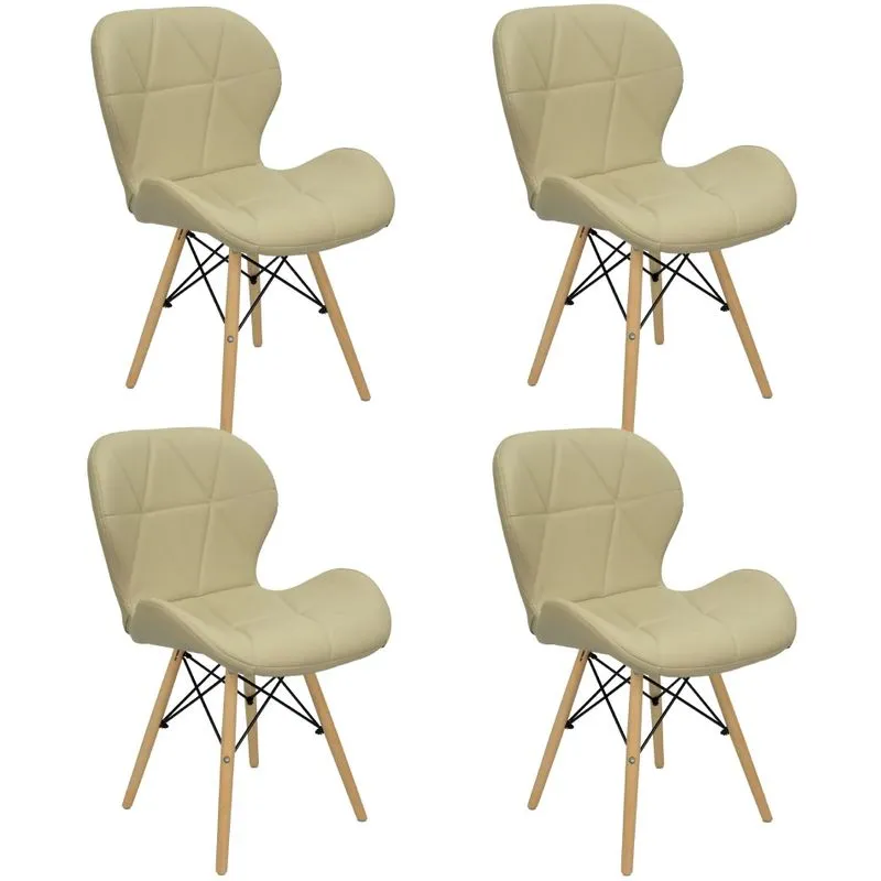 Kit 4 Cadeiras Charles Eames Eiffel Slim Wood Estofada - Bege