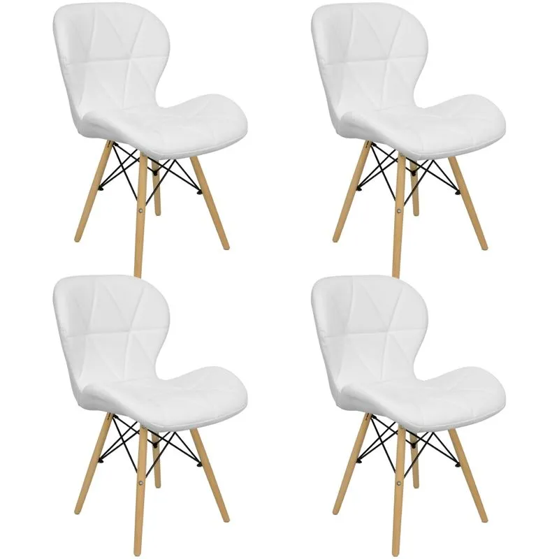 Kit 4 Cadeiras Charles Eames Eiffel Slim Wood Estofada - Branca