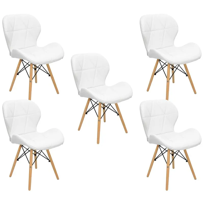 Kit 5 Cadeiras Charles Eames Eiffel Slim Wood Estofada - Branca