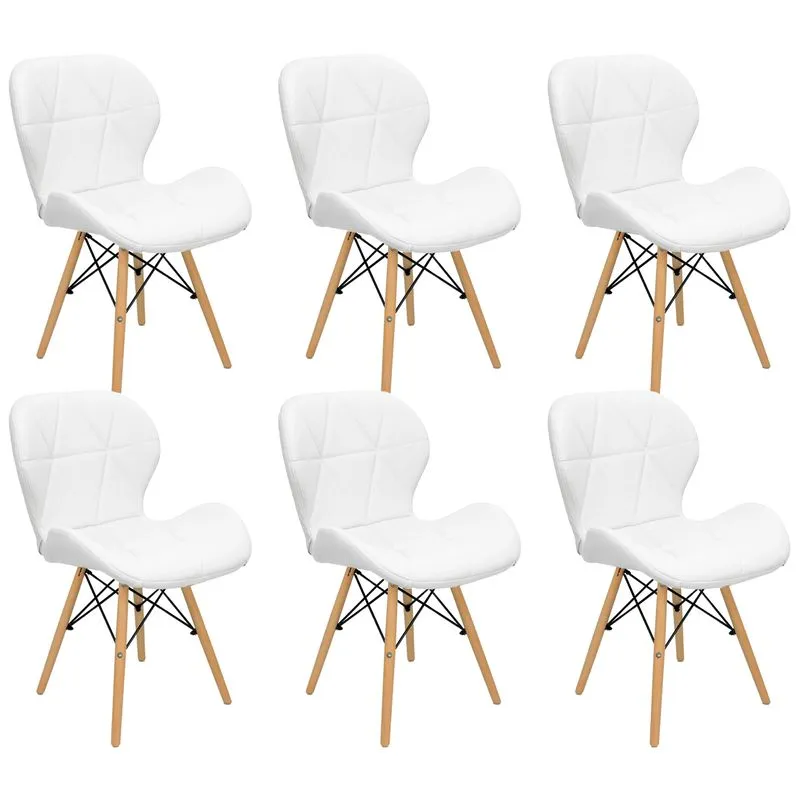 Kit 6 Cadeiras Charles Eames Eiffel Slim Wood Estofada - Branca