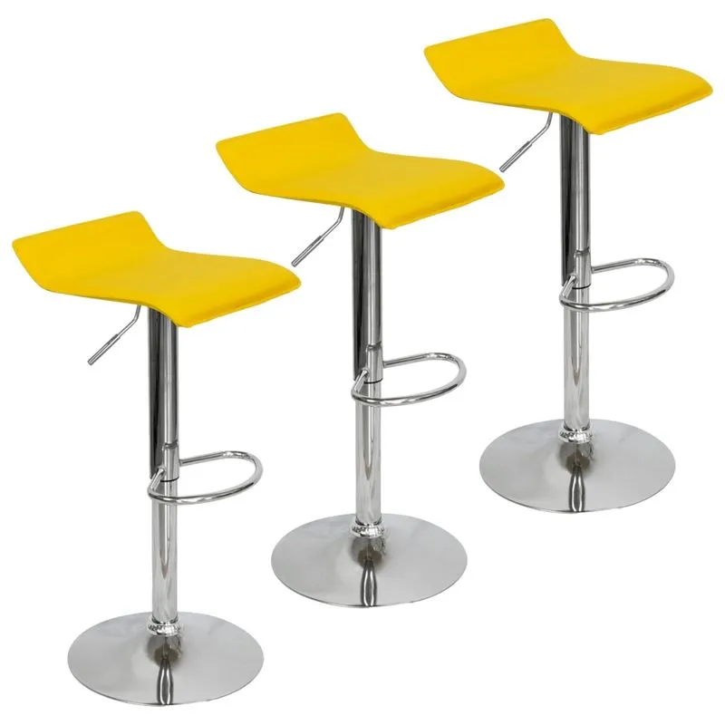 Kit 3 Banquetas Toquio Wave Enzo Belo Horizonte Recouro Giratória C/ Regulagem Amarelo