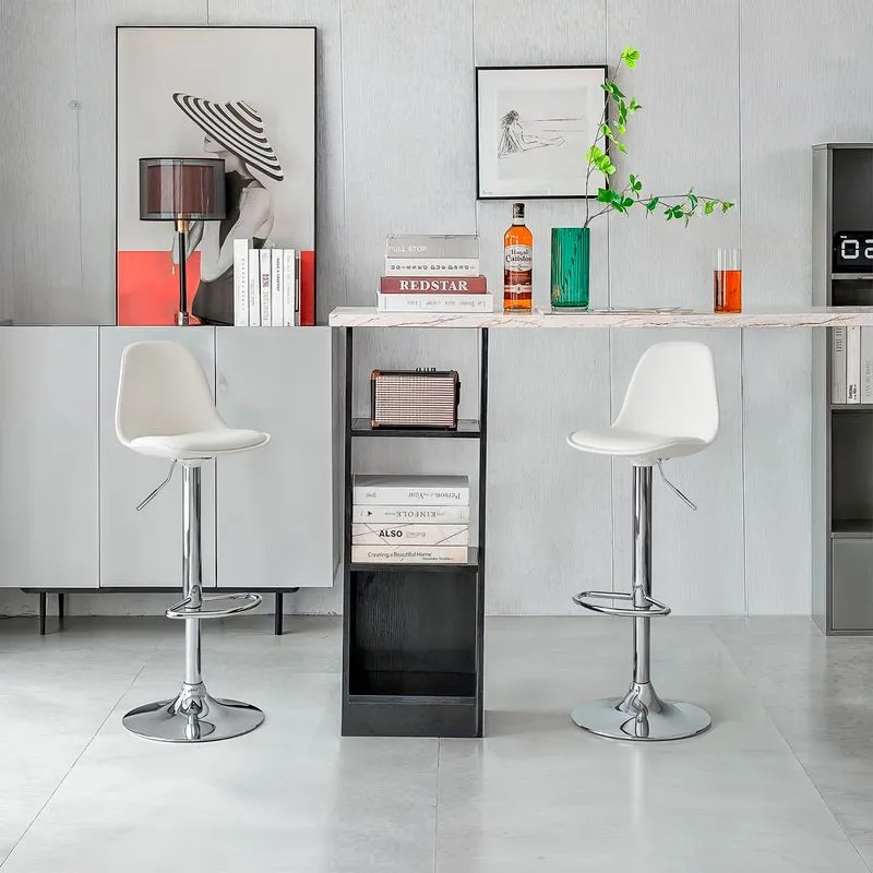 Kit 2 Banquetas Joly Luisa Eames Saarinen Base Giratória Cromada - Branca