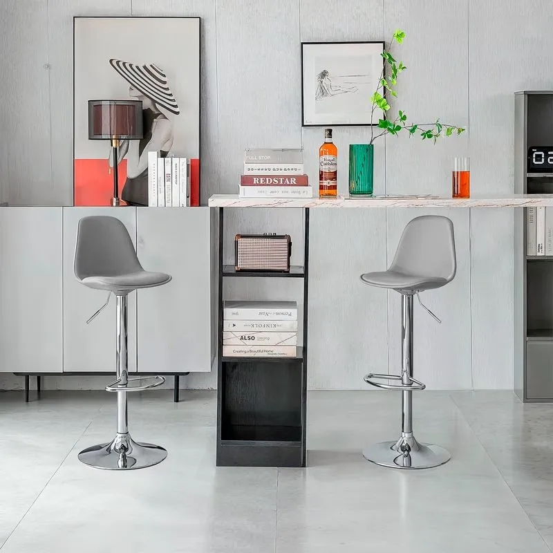 Kit 2 Banquetas Joly Luisa Eames Saarinen Base Giratória Cromada - Cinza