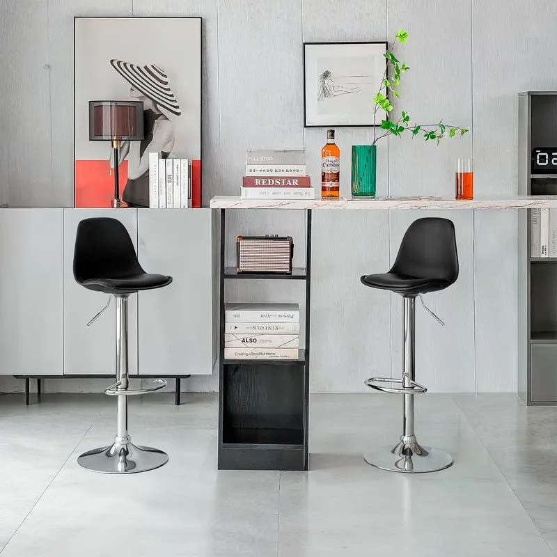 Kit 2 Banquetas Joly Luisa Eames Saarinen Base Giratória Cromada - Preta
