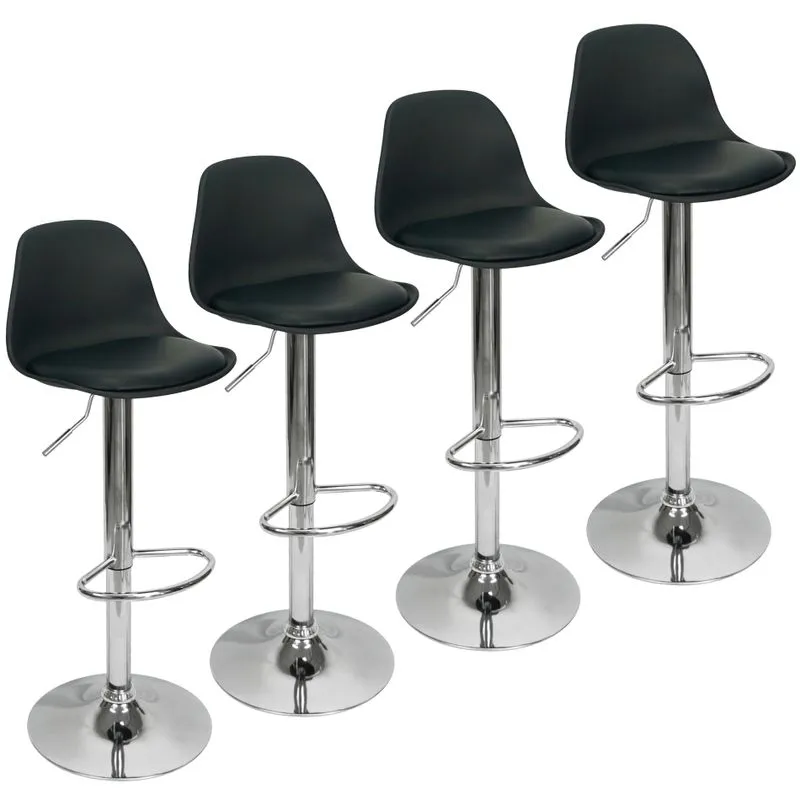 Kit 4 Banquetas Joly Luisa Eames Saarinen Base Giratória Cromada - Preta