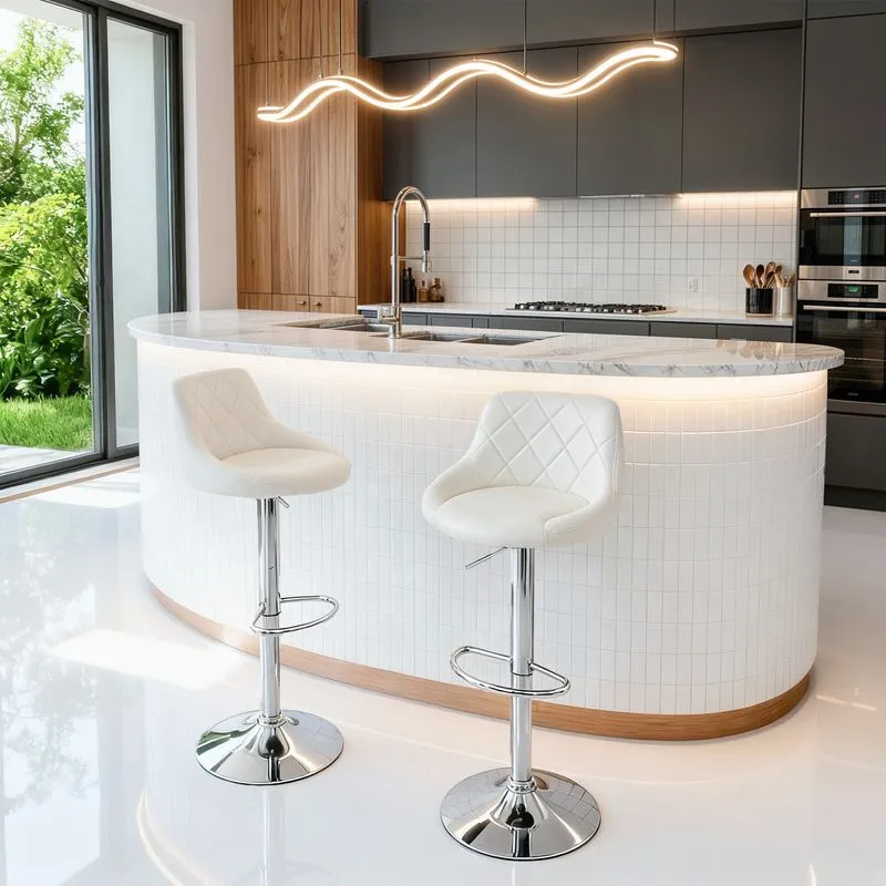 Kit 2 Banquetas Milano Carmel Estofada Giratória C/ Regulagem - Branco