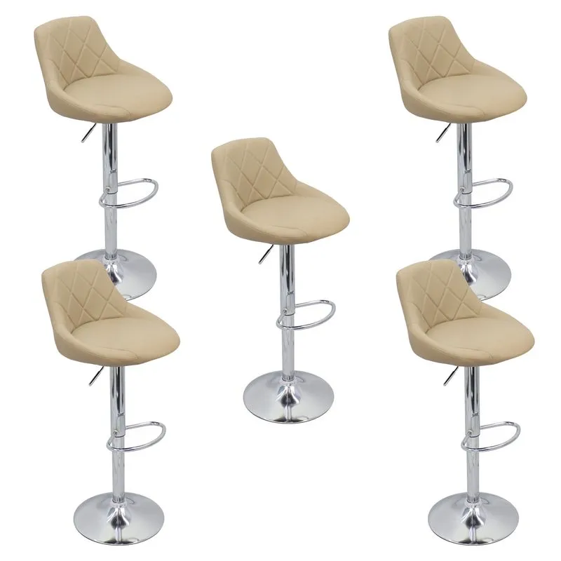 Kit 5 Banquetas Milano Carmel Estofada Giratória C/ Regulagem - Bege