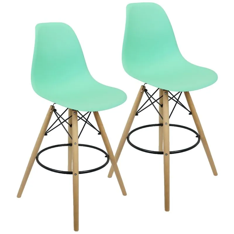 Kit 2 Banquetas Charles Eames Eiffel Wood Design Base Fixa Madeira - Verde