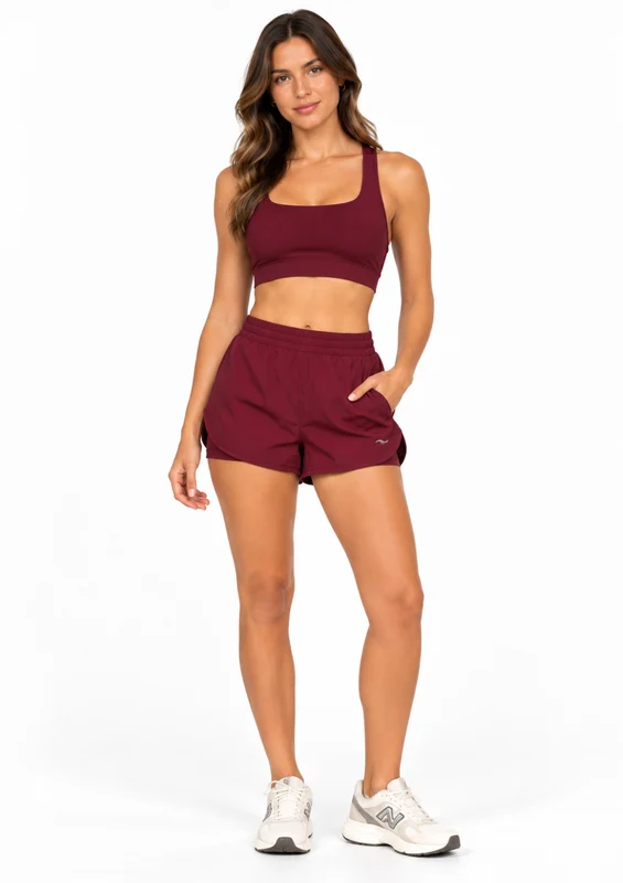 Short Fitness com Bermuda Interna e Bolso Feminino Zee Rucci - Bordô GG