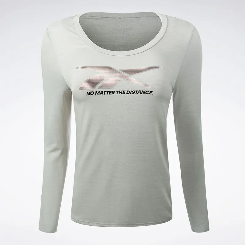 Camiseta Reebok Manga Longa Race Print Feminina Cinza claro - P