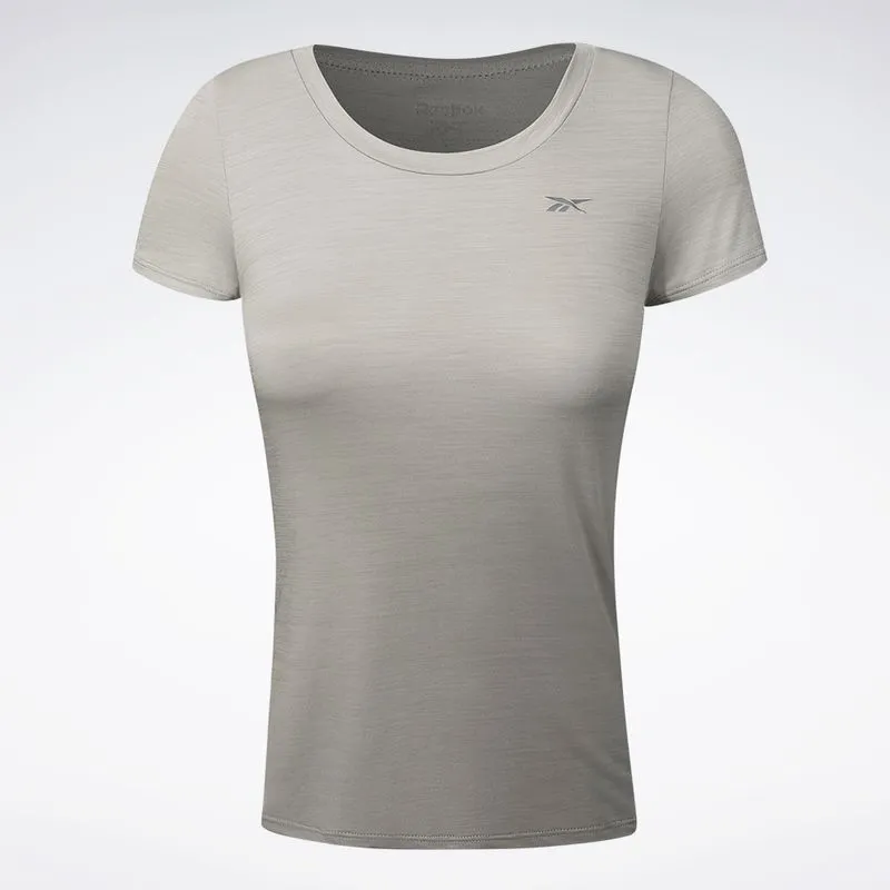 Camiseta Reebok Manga Curta Race Print Feminina Cinza claro - GG