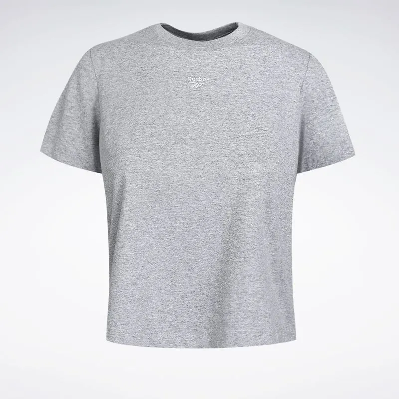 Camiseta Reebok Logo Cropped Feminina Cinza mescla - M