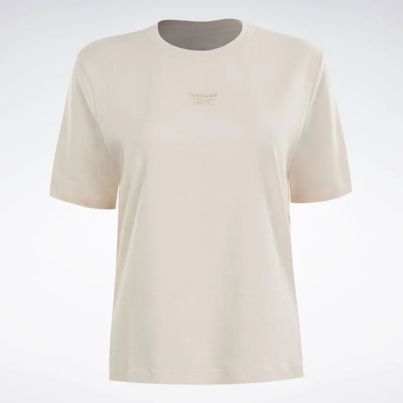 Camiseta Reebok Logo Cropped Feminina Bege - 2GG