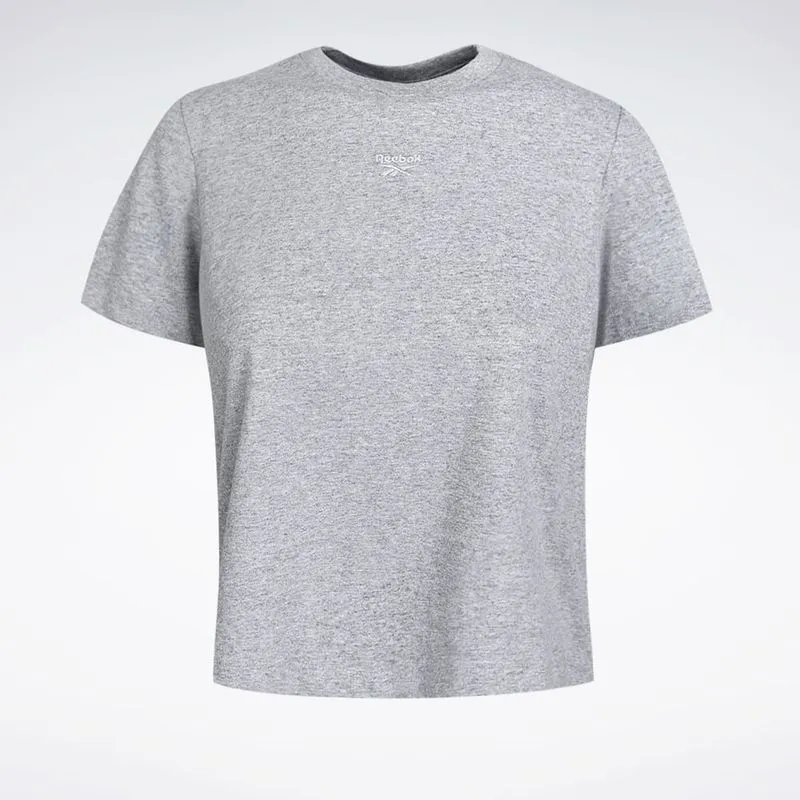 Camiseta Reebok Logo Cropped Feminina Cinza mescla - 2GG