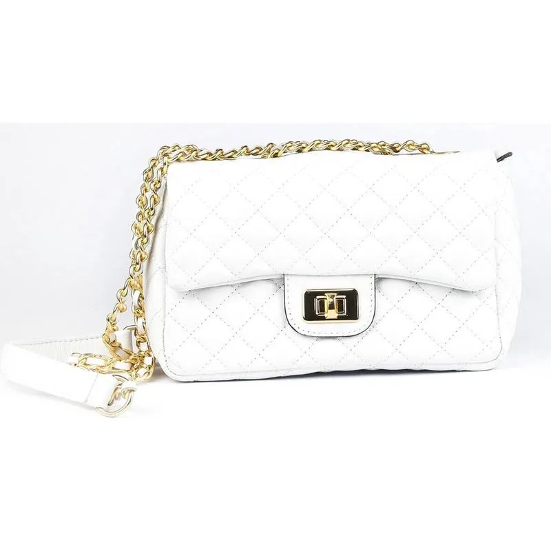 Bolsa Feminina Social Matelasse Couro Branco C/Ouro