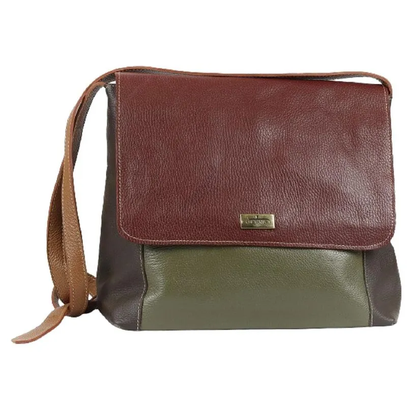 Bolsa Pasta Carteiro Feminina Couro Rubi Com Verde