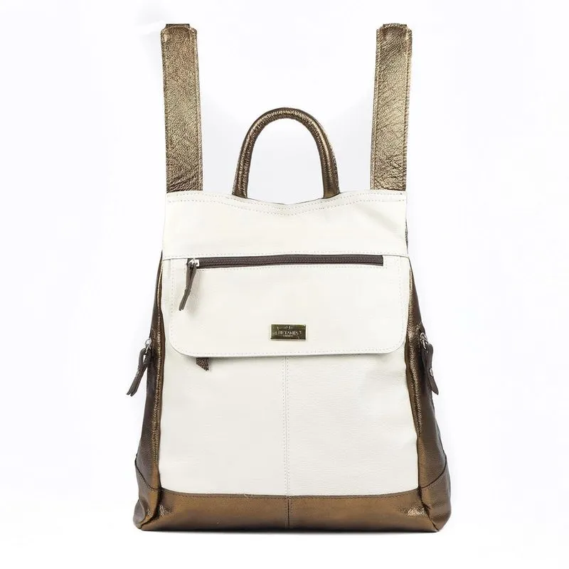 Mochila Feminina Anti Furto Couro Off Com Bronze