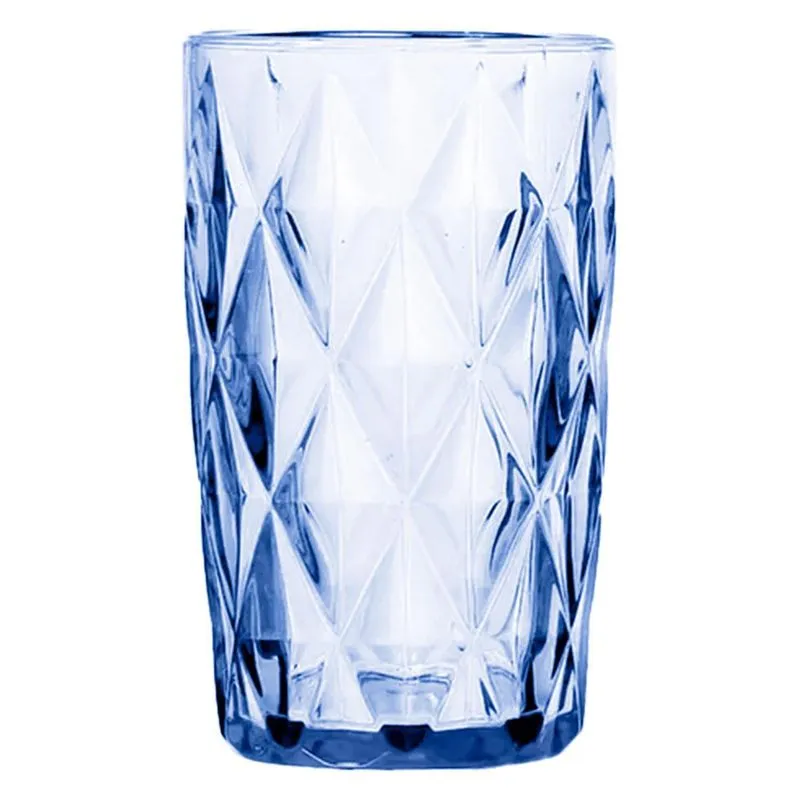 Copo Vidro Diamond Azul Alto Grande 350ml Linha Cristal Luxo
