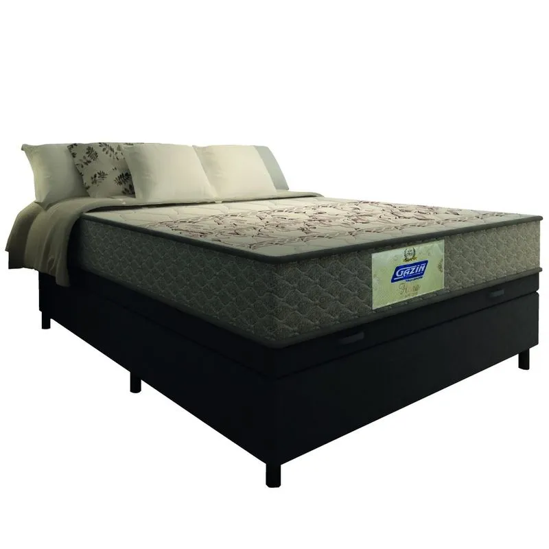 Cama Box Baú Casal Colchão Molas Flora Gazin Cinza/Branco 138x188x63cm - Suporta Até 110 Kg Cinza/Bran