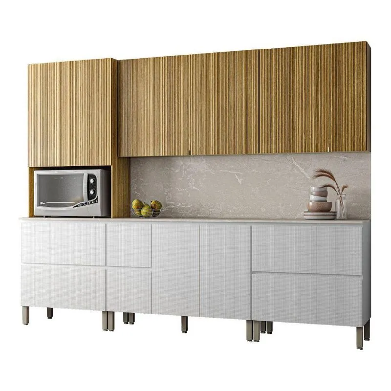 Armário De Cozinha Completa Com Balcão Art Kit? S Paraná 11 Portas 4 Gavetas Madeirado / Branco